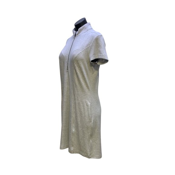 Greg Norman Gray Short-Sleeve Zip-Up Mock Neck Dress With Pockets Size M - Picture 3 of 8